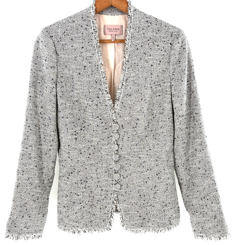 Rebecca Taylor Tweed Blazer 4 Jacket Gray White Academia Prep Coastal Career